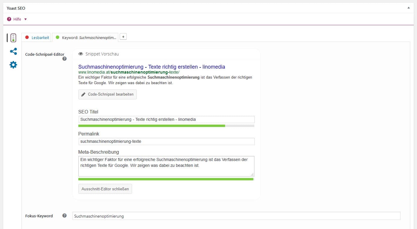 Screenshot des yoast seo-plugins