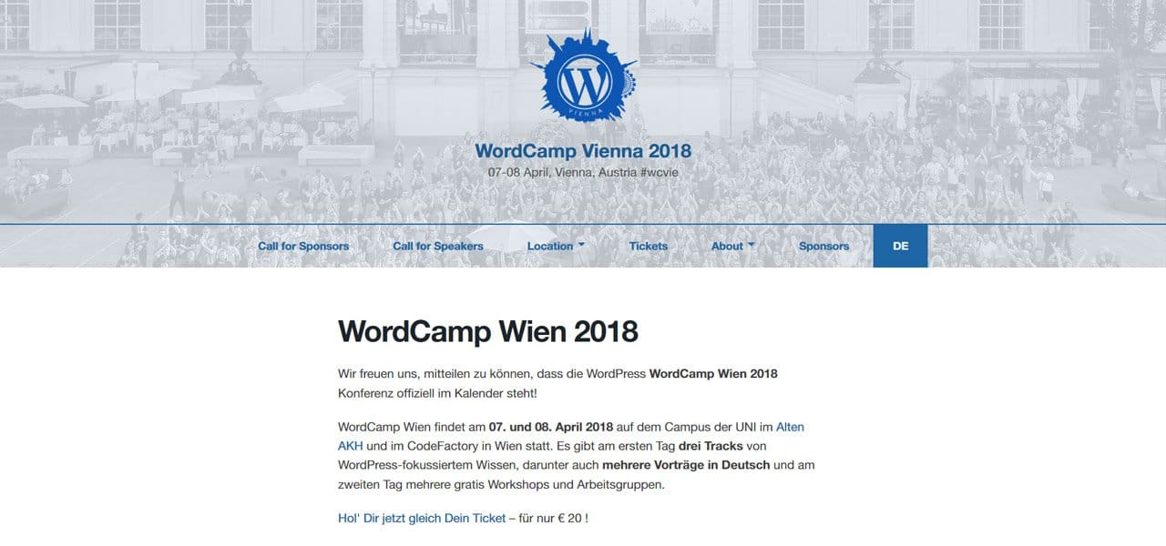Screenshot Webseite WordCamp Vienna 2018